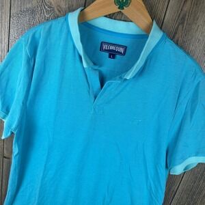 Vilebrequin Cotton Pique Polo Shirt Men's Large Short Sleeve Turquoise Blue